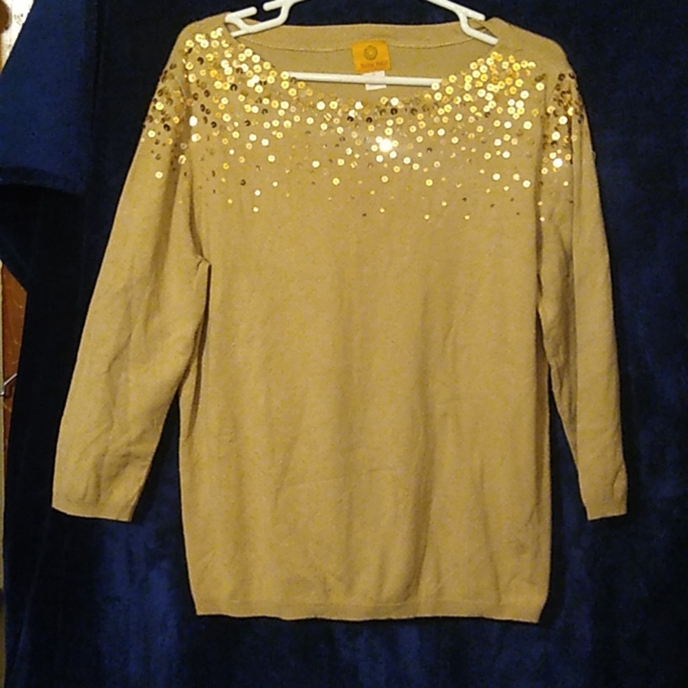 Ruby Rd gold sequin 3/4 sleeve sweater
